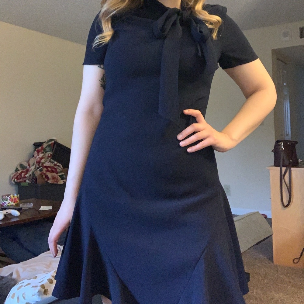 CeCe Navy Blue Flare Dress with Bow tie size 0